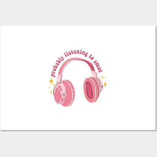 Probably Listening to Smut Audiobooks Lover Kindle Lover Book Lover Sticker Bookish Vinyl Laptop Decal Booktok Gift Journal Stickers Reading Present Smut Library Spicy Reader Pink Posters and Art